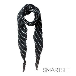 Black + White Wraparound Scarf; pointed ends & polka dots pattern throughout